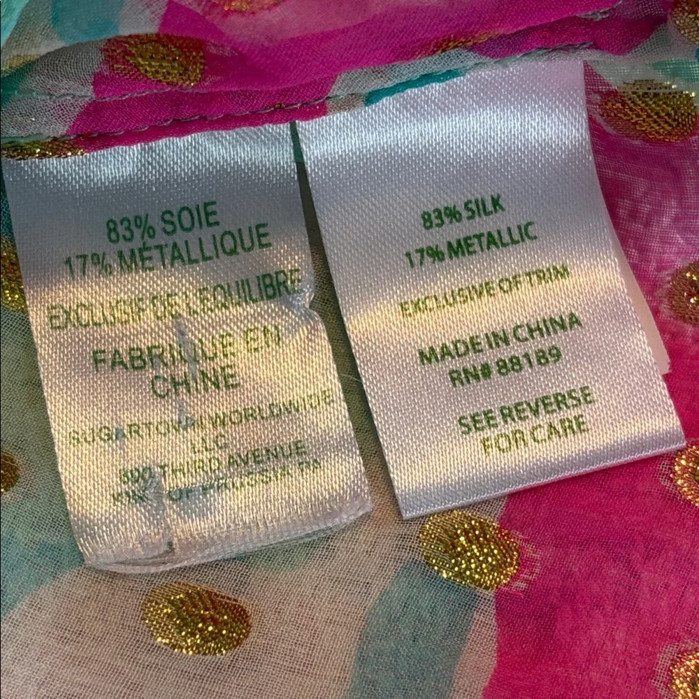 Lilly Pulitzer pink & blue silk blend blouse w/ gold details * sz MED - Picture 9 of 10